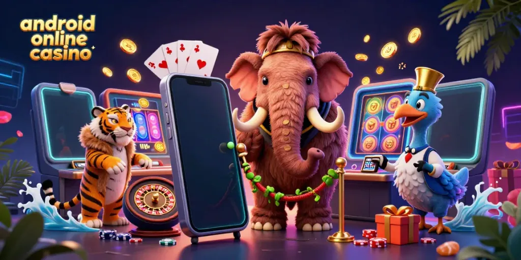Experience thrilling gameplay at android online casino amidst vibrant 3D characters and casino elements.