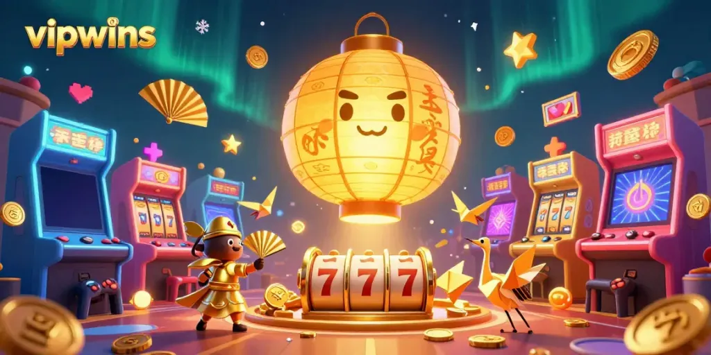 Engage with vipwins at a vibrant night market casino illustrated scene with dynamic gaming elements.