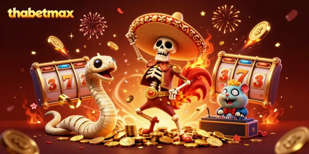 Experience exciting wins with thabetmax's vibrant casino celebration featuring dynamic characters and giant jackpots.