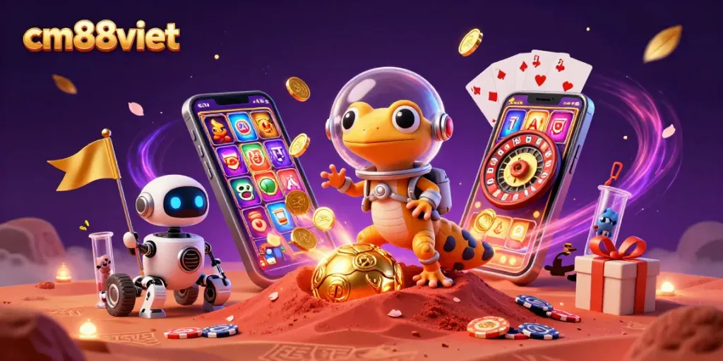 Engage with cm88viet's thrilling casino adventure featuring a Martian gecko and vibrant games.