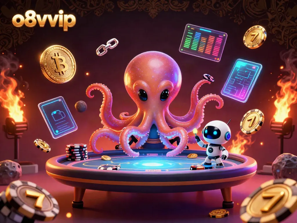 Play with exciting games at o8vvip with vibrant alien-themed casino scene filled with crypto coins.