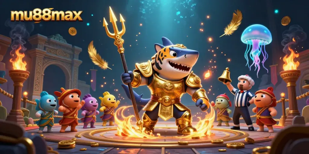 Experience thrilling gameplay at mu88max with an exciting underwater casino scene featuring dynamic characters.