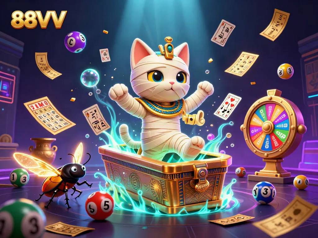 Experience the excitement of 88VV with dynamic lottery balls and a vibrant pyramid casino.