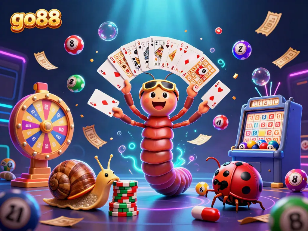 Experience dynamic gaming excitement with go88's vibrant characters and themed elements in a rich casino atmosphere.