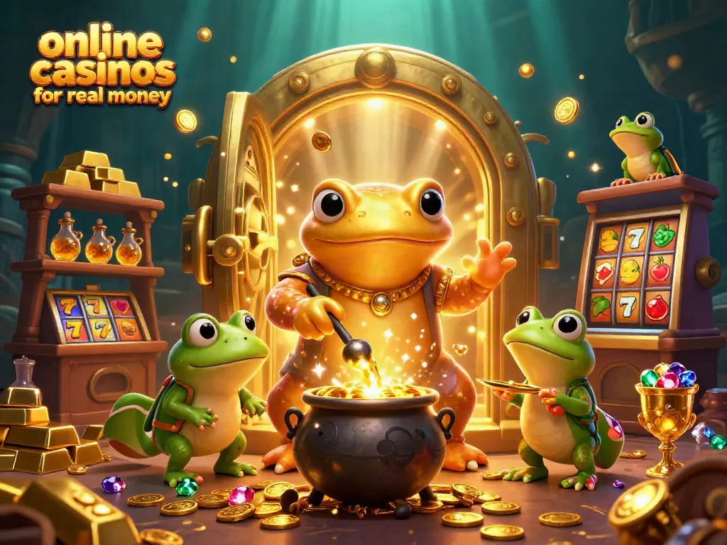Experience the thrill of online casinos for real money with a magical alchemist scene full of golden treasures.