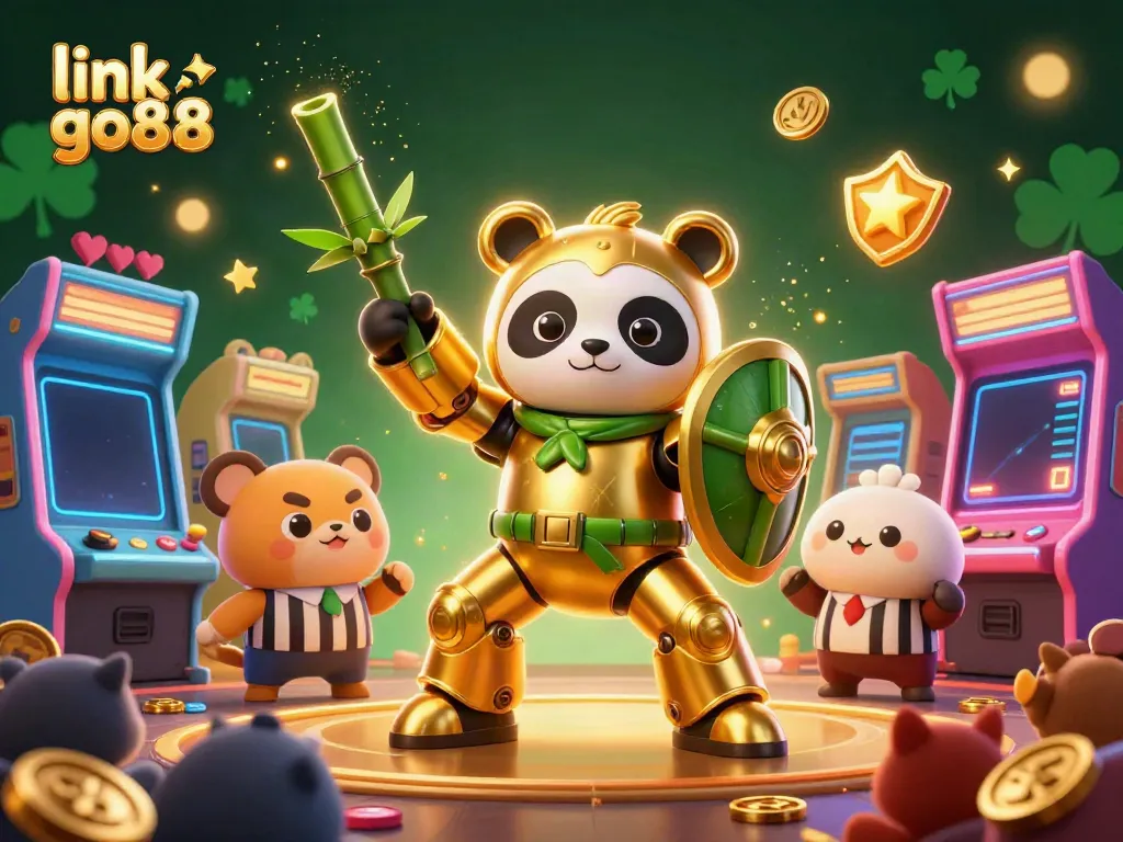 Experience winning moments with link go88 in this vibrant 3D casino scene featuring game machines and dynamic characters.