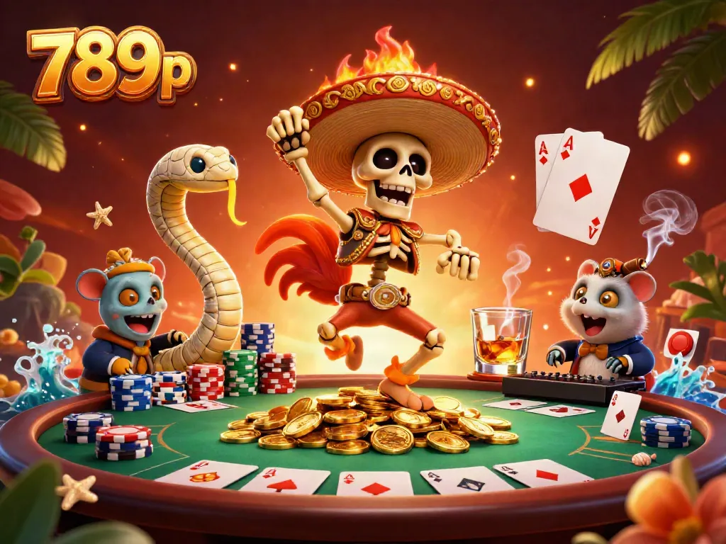 Experience thrilling gaming action at 789p with vibrant characters and colorful casino elements.