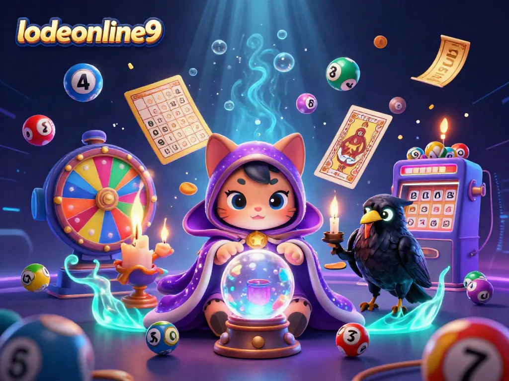 Engage with vibrant lottery fun at lodeonline9 with a mystical scene featuring a cat fortune teller and a raven.