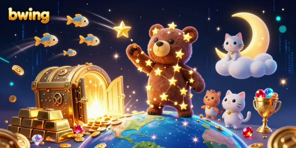 Engage in thrilling wins at bwing with a magical casino adventure illustration featuring a constellation bear.