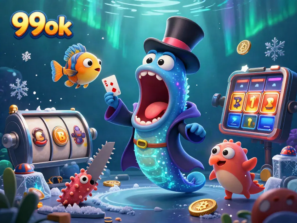 Experience the thrill of 99ok's unique magic show with bioluminescent sea creatures and casino elements.