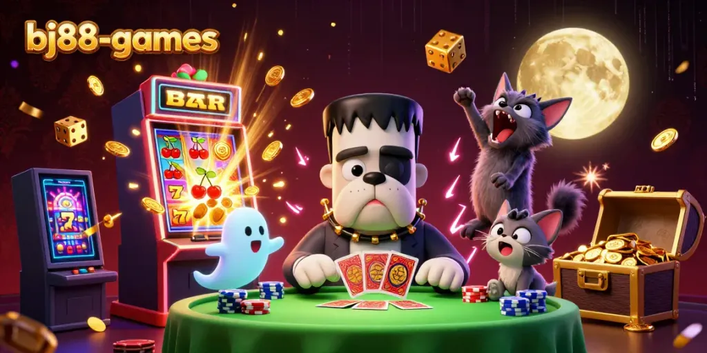 Experience exciting gameplay at bj88-games with a thrilling card dealing moment featuring unique characters and jackpot visuals.