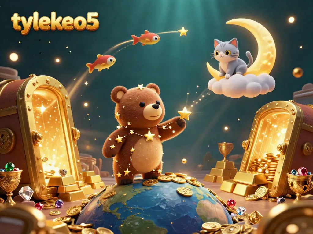 Betting with tylekeo5 in a vibrant 3D casino scene filled with golden treasures and playful elements.