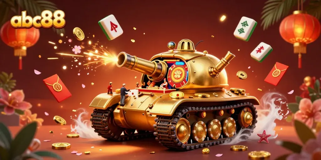 Engage in exciting games at abc88 with a vibrant 3D casino scene featuring unique elements.