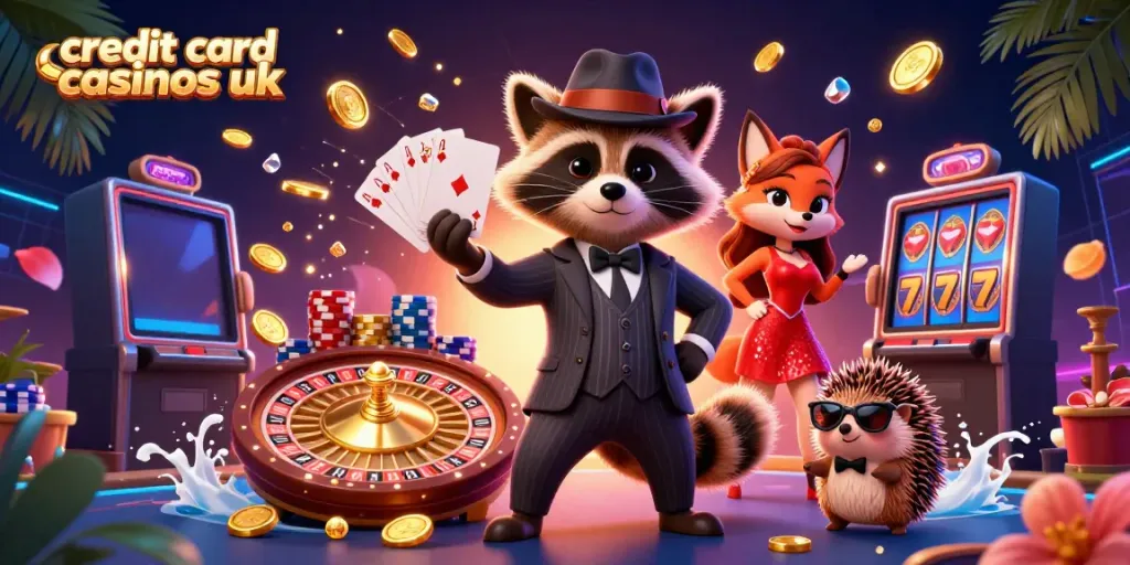 Engage with credit card casinos uk in this vibrant 3D scene showcasing casino excitement.